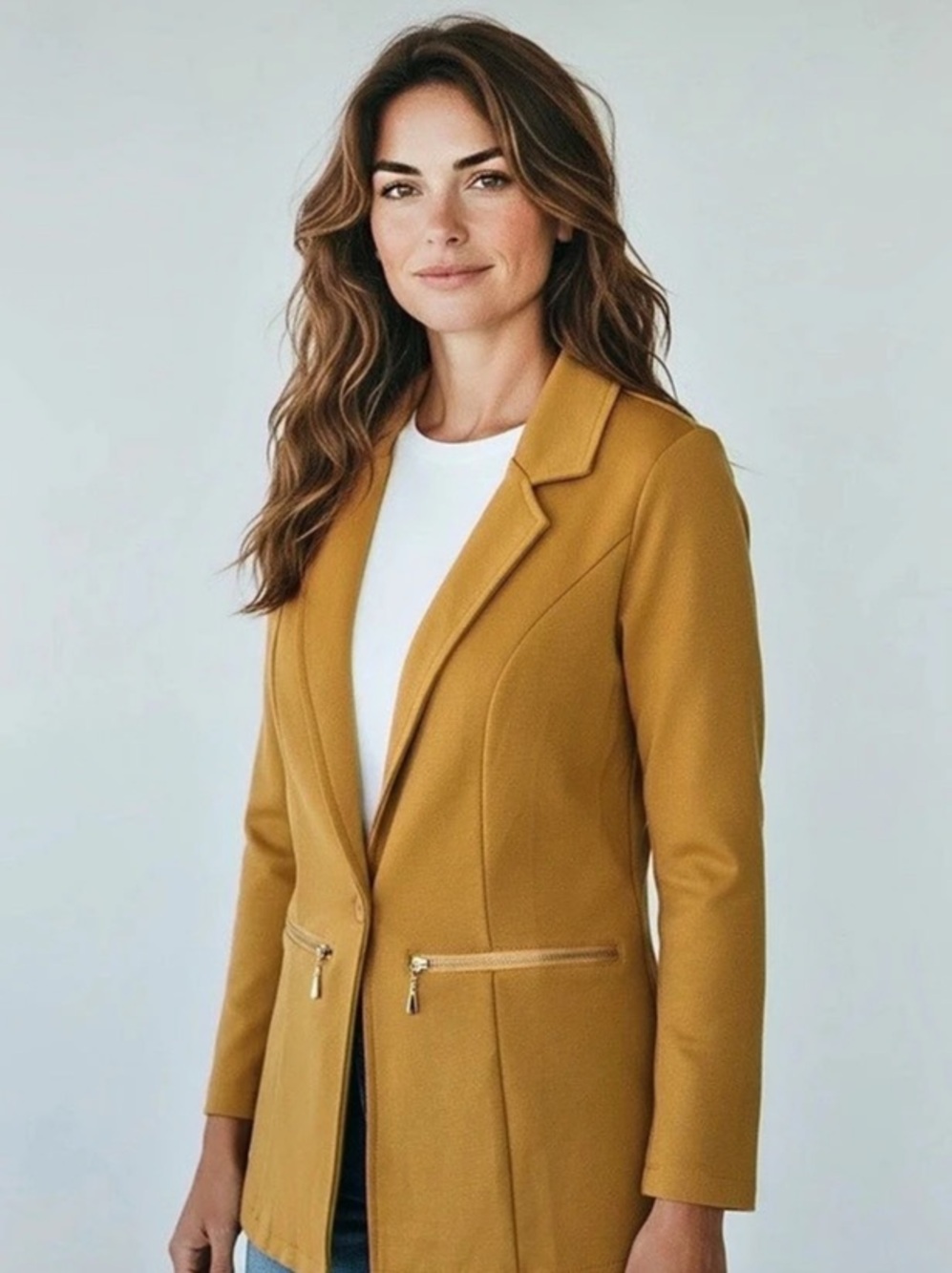Genhoo Women's Long Sleeve Single Button Blazer with Zipper Pockets